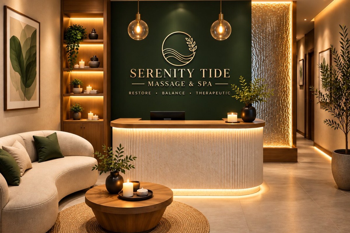 Reception and tea counter at Serenity Tide Massage & Spa in Pompton Lakes