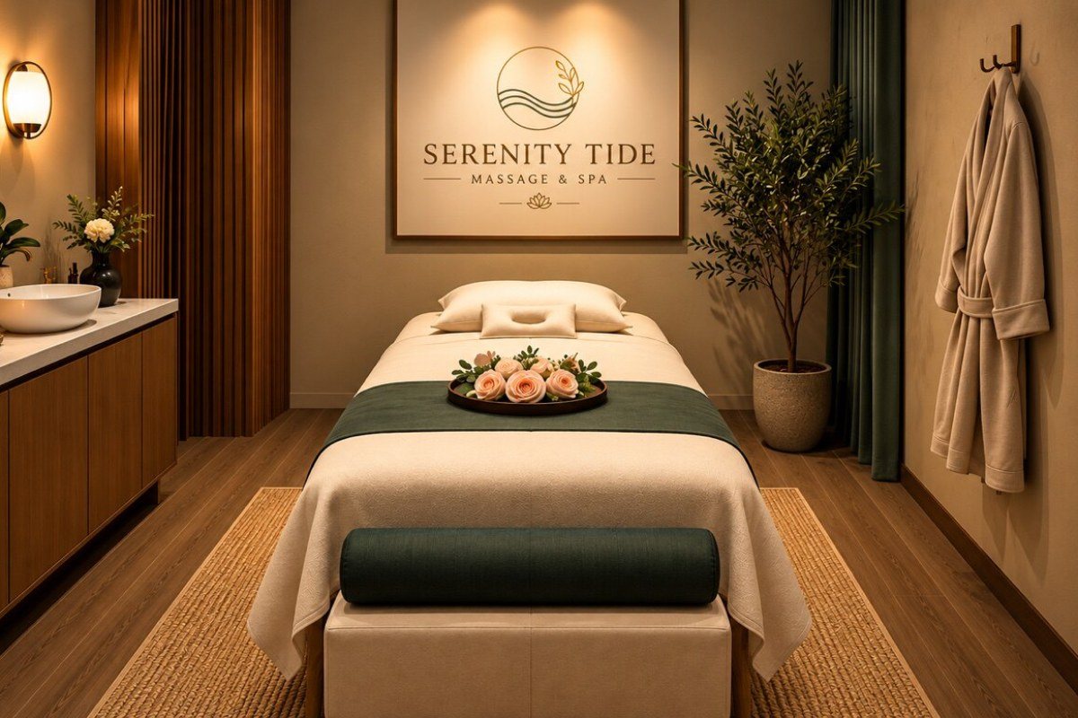 Single treatment room with massage table at Serenity Tide Massage & Spa